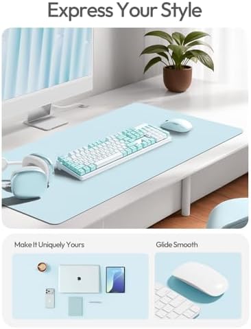 YSAGi Leather Desk Pad Protector, Office Desk Mat, Large Mouse Pad, Non-Slip PU Leather Desk Blotter, Laptop Desk Pad, Waterproof Desk Writing Pad for Office and Home (Baby Blue,55" x 17.2")