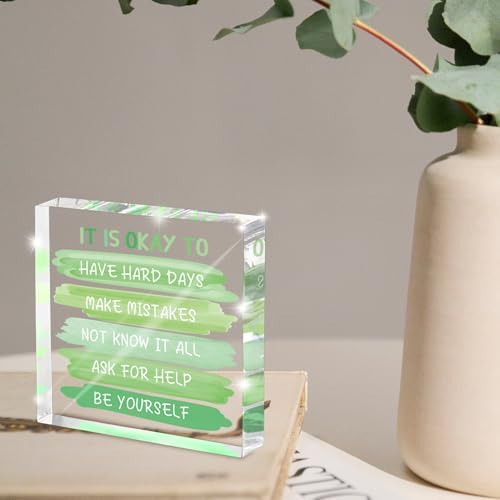 Mental Health Office Decor - Green 4 Inch Acrylic Tabletop Sign, Inspirational Desk Accessories for Workplace Wellness, Motivational Quote for Therapy Office & Home Desk