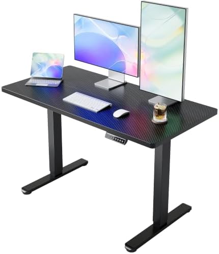HUANUO 40x24 Inch Electric Standing Desk, Adjustable, Carbon Fiber Black