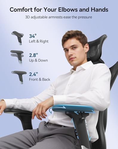 SIHOO M57 Ergonomic Mesh Office Chair, High Back Home Desk Chair with 3D Armrests, Lumbar Support and Adjustable Headrest, Comfortable Computer Chair, Big & Tall Office Chair Hold 330 LBS-Ebony
