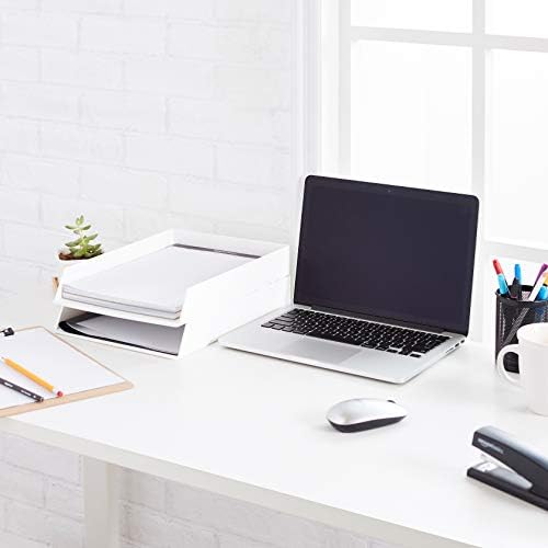 Amazon Basics Rectangular Plastic Desk Organizer, Letter Size Tray for Documents, 13 x 9.7 x 2.2 inches, White, 2-Pack