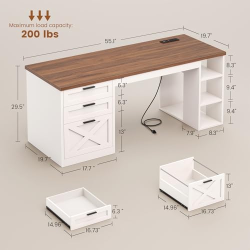 SEDETA 55.1" Farmhouse Office Desk with 3 Drawers for Home Office
