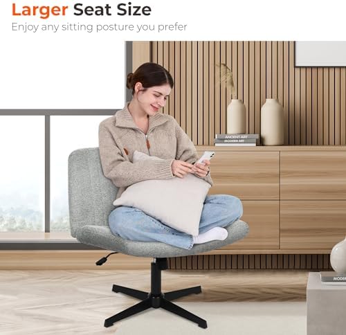 NEO CHAIR Criss Cross Chair with No Wheels, Cozy Wide Armless Seat, Grey