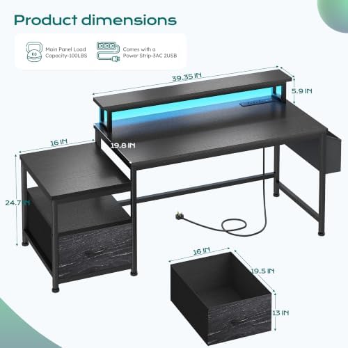 EnHomee 56.5" Office Desk with Drawers & Printer Space for Home Work,Black