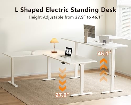 Casaottima 71 Inch L Shaped Electric Standing Desk, Home Office, White