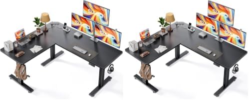 SIAGO L-Shaped Standing Desk - 63 x 55 Inch Adjustable Corner Standing Desk with Charging Station - L Shape Sit Stand Table with Memory Controller, Splice Board for Home Office (Pack of 2)