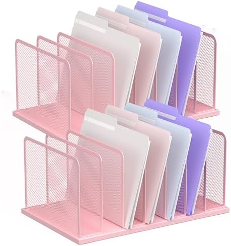 Kuntine.B 7-Section Upright Desk File Organizer Pink 2 Pack