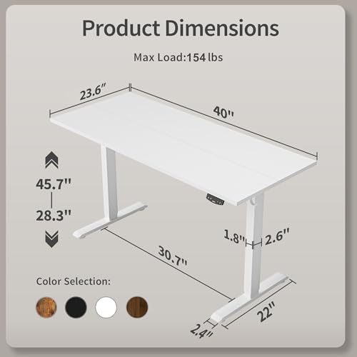 Agilestic 40 * 24 Inch Height Adjustable Electric Standing Desk, White