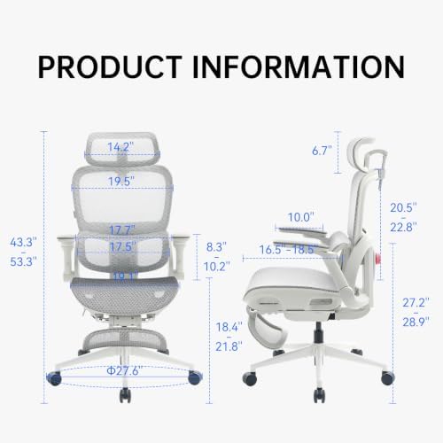 SIHOO B300 PRO Ergonomic Office Chair with Footrest, Mesh Desk Chair, White