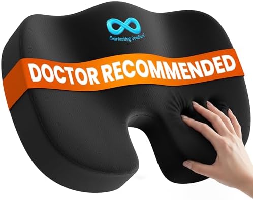 Everlasting Comfort Doctor Recommended Memory Foam Seat Cushion for Office Chairs & Car - Ergonomic Office Desk Accessories - Cushions for Tailbone Pain Relief, Sciatica (Black, Large)