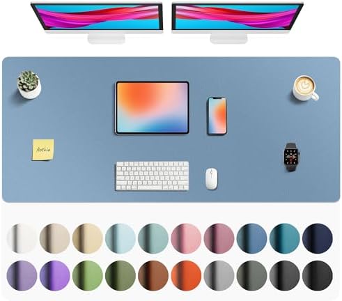 Aothia Faux Leather Desk Mat - Non-Slip PU Leather Desk Blotter, Waterproof Writing Surface, Large Desk Pad for Office & Home (Denim Blue, 55" x 24")