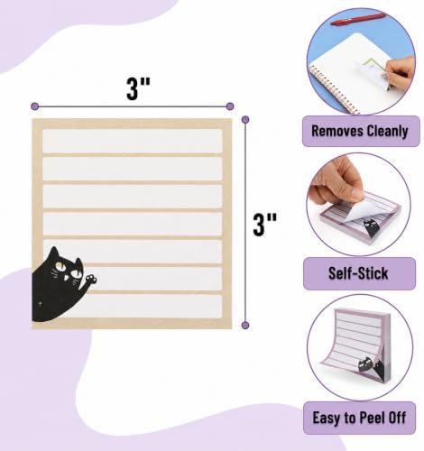 Mr. Pen- Black Cat Sticky Notes Set, 3" x 3", 6 Pads, 480 Sheets