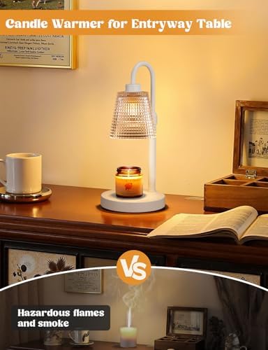 White Candle Warmer Lamp with Timer, Dimmable Candle Warmer for Jar Candles, Height Adjustable Wax Melts Warmer, Birthday Gifts for Women Mom, House Warming Gifts New Home Decor