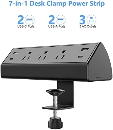 Jgstkcity Desk Clamp Power Strip,40W Total Fast Charging Station,2 PD 20W USB C Ports,Desk Edge Mount Surge Protector for Home, Office,3 Outlets,Fit 1.96" Tabletop Edge,ETL Listed