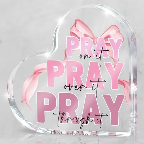 Pink Desk Decor, Bow Acrylic Heart Sign Decor Bathroom Bedroom, Christian Gift for Coworkers, Friends and Family, 4 Inch