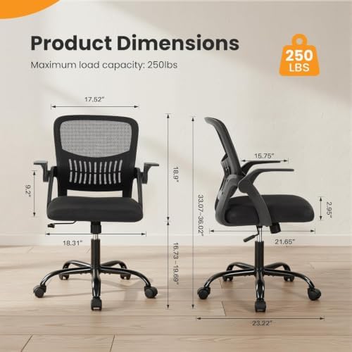 Sweetcrispy Computer Desk Chair, Home Office Chair, Lumbar Support, Black