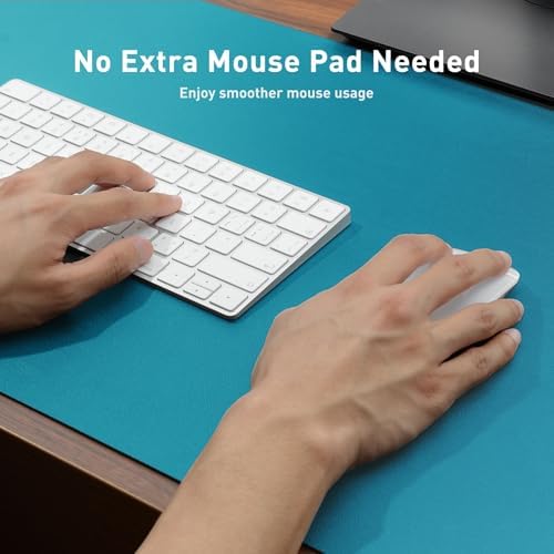 Aothia Faux Leather Desk Mat - Non-Slip PU Leather Desk Blotter, Waterproof Writing Surface, Large Desk Pad for Office & Home (Turquoise, 55" x 24")