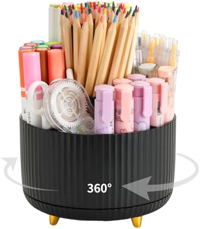 Camelmother 360°Rotating Pen&Pencil Holder For Desk With 5Slots Cute Office