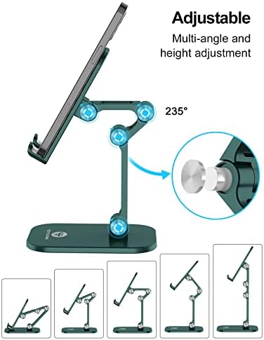 OCYCLONE Phone Stand, Adjustable Height and Angle Foldable Cell Phone Stand Holder for Desk, Taller iPhone Stand Compatible with 4.7"-13" Smartphones iPad Tablet, Green