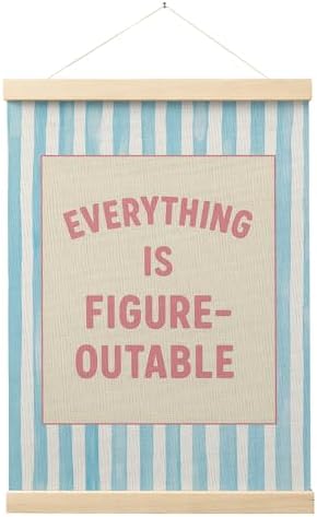 FGFK Preppy Pink and light Blue Everything Is Figureoutable Inspirational Framed hanging Canvas wall art Poster Prints office dorm room decor for women, Motivational posters decorations for home bedroom,12x16 Inch