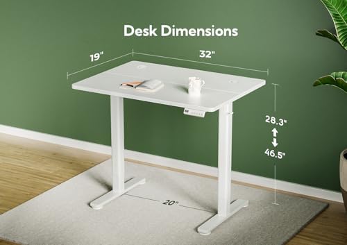 Claiks Electric Height Adjustable Standing Desk, 32x19 Inch, White