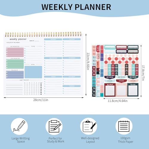 Thboxes Weekly Desk Planner, 8.5x11 In To Do List Notepad, 52 Sheets, Blue