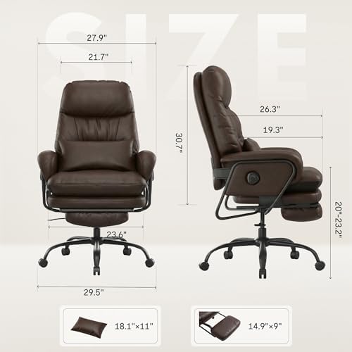 FLEXISPOT Multi-Task Ergonomic Office Chair with Footrest Computer Desk Chairs Indoor Lounge Chair with 90-165° 4-Level Reclining, Chairs for Working Relaxing Sleeping, PU Leather, Brown, Basic Back