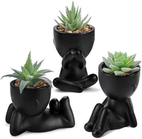 Der Rose 3 Pack Fake Plants in Black Pots for Bathroom Living Room Decor