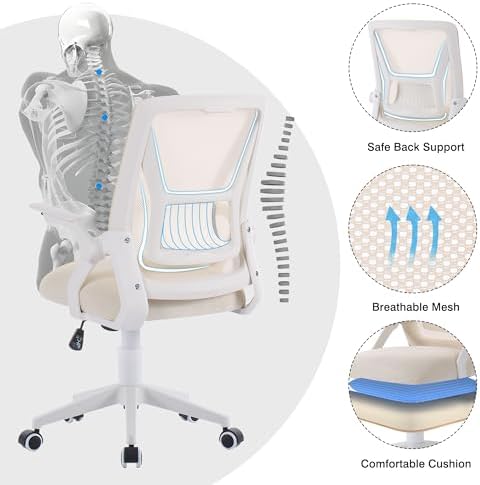 VECELO Mid-Back Swivel Ergonomic Office Chair with Adjustable Arms Mesh Lumbar Support for Computer Task Work, Beige