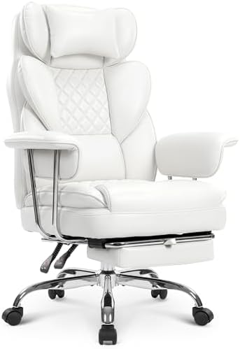 NEO CHAIR Big & Tall Leather Office Chair, High Back, Lumbar Support, White