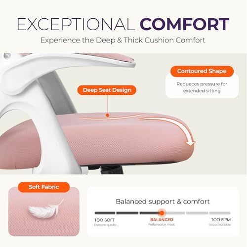 NEO CHAIR Office Desk Chair, Ergonomic Mesh with Flip-Up Armrests, Pink