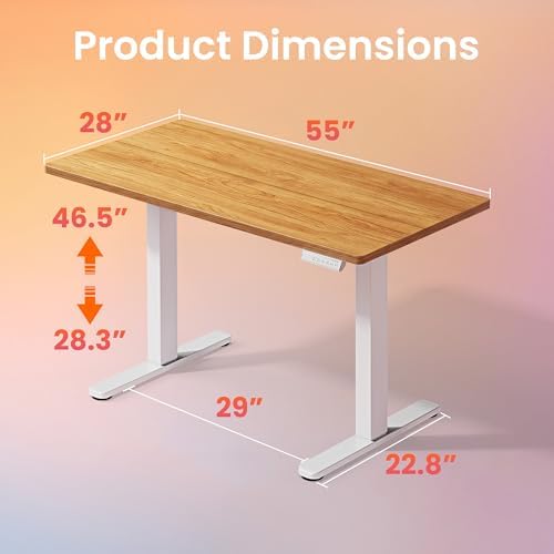 HUANUO 55x28 Inch Electric Standing Desk, Adjustable, Light Vintage Brown