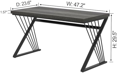 FOLUBAN Modern Home Office Desks, Rustic Wood and Metal Computer Desk, Industrial Writing Study Gaming Table for Living Room Bedroom, Dark Gray, 47 Inch