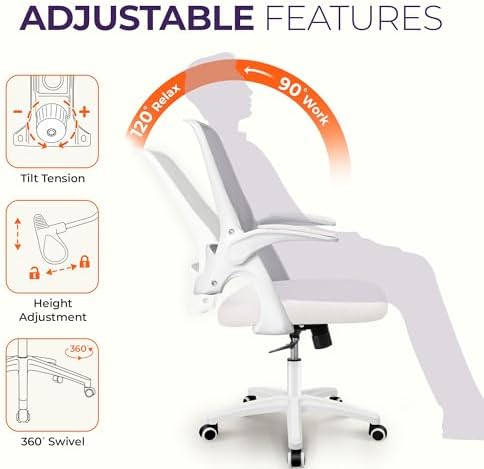 NEO CHAIR Office Desk Chair, Ergonomic Mesh with Flip-Up Armrests, Ivory
