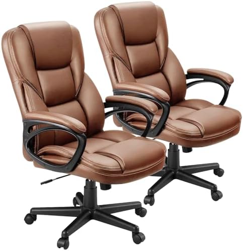 Furmax Office Executive Chair High Back Adjustable Managerial Home Desk Chair, Swivel Computer PU Leather Chair with Lumbar Support (2, Light Brown)