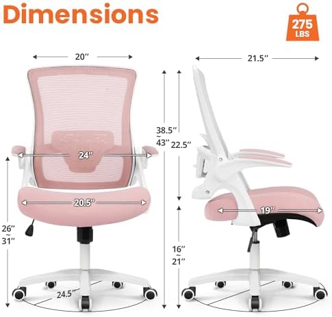 NEO CHAIR Office Desk Chair High Back Mesh Chair Adjustable Lumbar, Pink