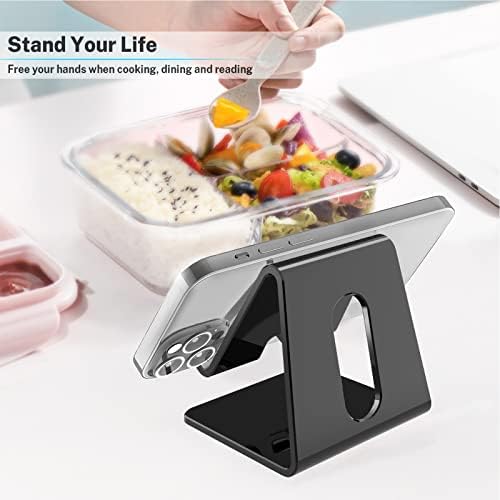 Crpich Acrylic Phone Stand, Ergonomic Design for Apple iPhone and Samsung Galaxy, Compatible with 4-8 Inch Screens, Black