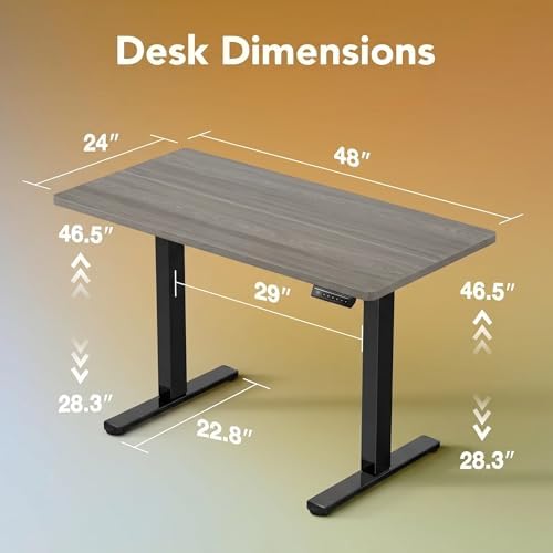 HUANUO 48x24 Inch Electric Standing Desk, Height Adjustable, Grey