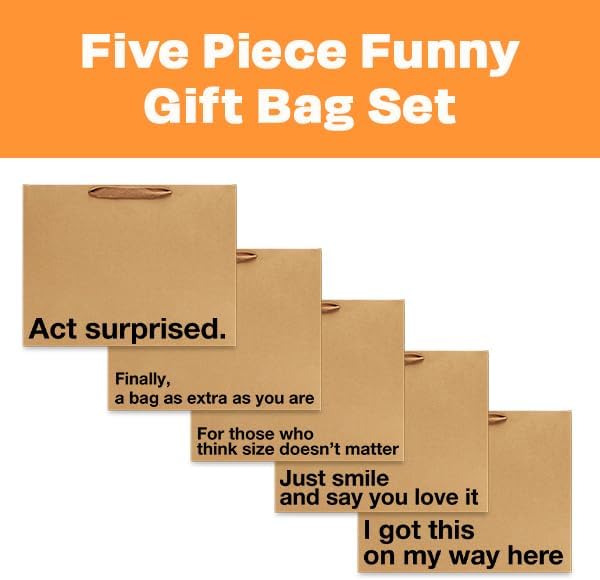 MilkToast Brands Funny Gift Bags Set of 5 – Large 16 x 6 x 12 inch Kraft Gift Bags with Snarky Sayings – Reusable, Eco-Friendly Gag Gift Wrapping for Birthdays, Holidays, Mother's Day, Father's Day