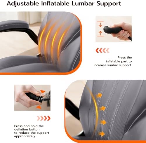 Ylzyxal Office Desk Chair, Ergonomic Computer Chair with Padded Flip-Up Arms and Adjustable Lumbar Support, PU Leather Executive Chair with Tilt Lock and 360° Swivel Rolling Wheels for Work, Study