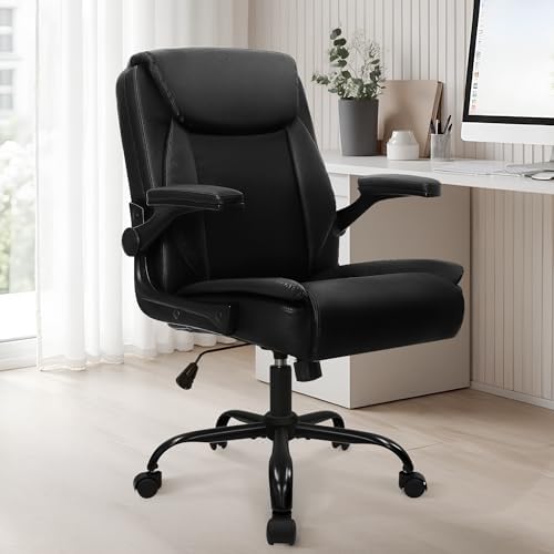 NEO CHAIR PU Leather Office Desk Chair with Adjustable Arms, All Black