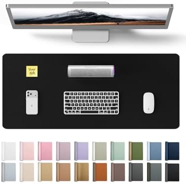YSAGi Leather Office Desk Pad Protector, Large Mouse Pad, Non-Slip, PU Leather, Laptop Desk Blotter, Waterproof Writing Pad for Office and Home, Black, 23.6" x 13.8"