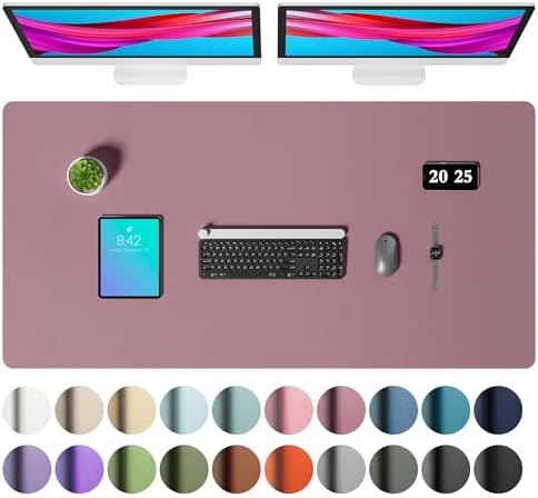 Aothia Faux Leather Desk Mat – Large Mouse Pad, Non-Slip PU Leather Blotter, Waterproof Writing Surface for Office and Home (Dark Pink, 47.2" x 23.6")