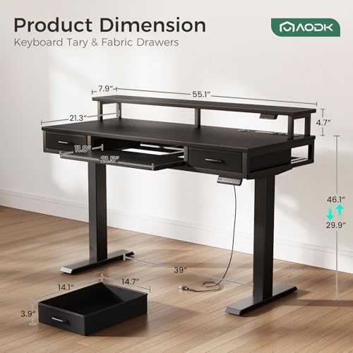 AODK 55 Inch Electric Standing Desk with Drawers & Keyboard Tray, Black