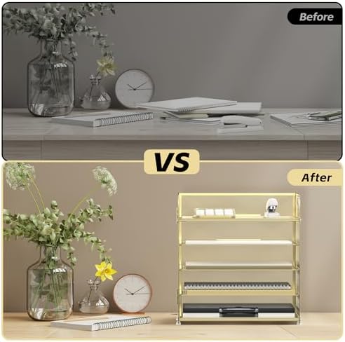 Supeasy 5 Trays Paper Organizer Letter Tray with Handle-Mesh Desk File Organizer, Paper Sorter Desk Organizer for Office, Home or School (Golden)