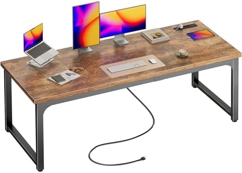 Huuger 63 x 24 inch Desk with Power Outlets & 0.95 Inch Thicker Desktop