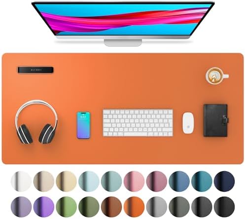 Aothia Leather Desk Pad Protector, Mouse Pad, Office Desk Mat, Non-Slip PU Leather Desk Blotter, Laptop Desk Pad, Waterproof Desk Writing Pad for Office and Home (36" x 17", Hermes Orange)
