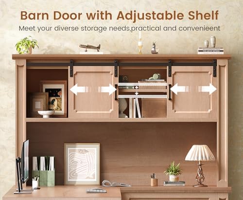 SEDETA 67" Farmhouse Executive L Shaped Desk with Hutch & Storage