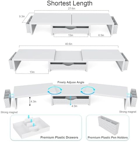 gianotter Dual Monitor Stand Riser With Drawer and 2 Pen Holders