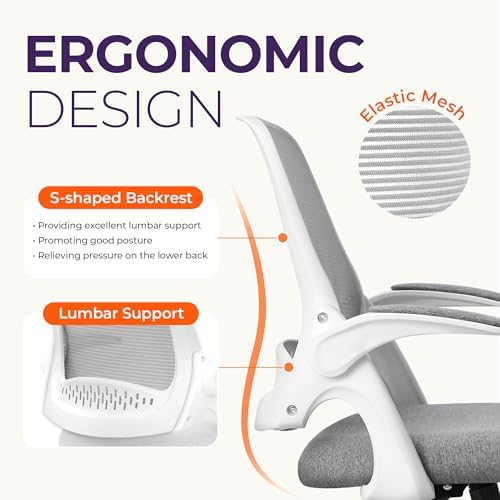 NEO CHAIR Office Desk Chair, Ergonomic Mesh with Flip-Up Armrests, Grey